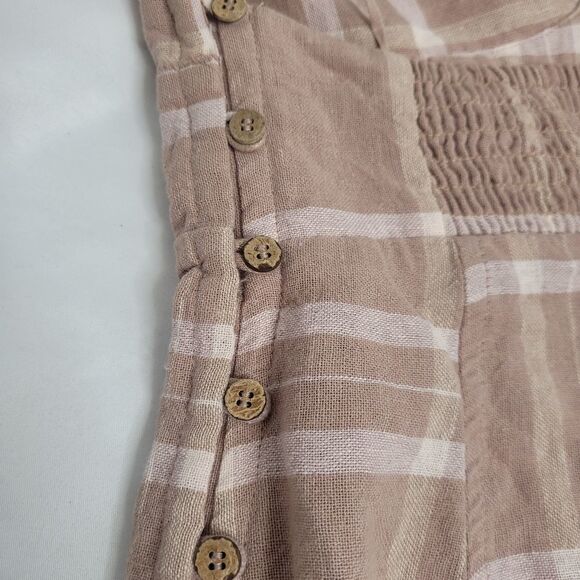 FREE PEOPLE dress life like this neutral tan and white plaid linen S - Picture 7 of 10